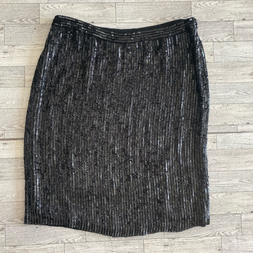 INC International Concepts I.N.C. Black‎ Sequined Pencil 100% Silk Skirt Size 6
